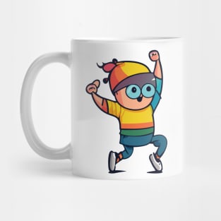 t-shirt design featuring a funny cartoon character doing a popular dance move, vibrant colors, and bold lines Mug